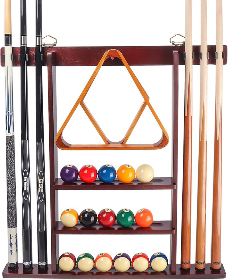 Wall Mount Rack with Score Counter for Cue Sticks and Balls