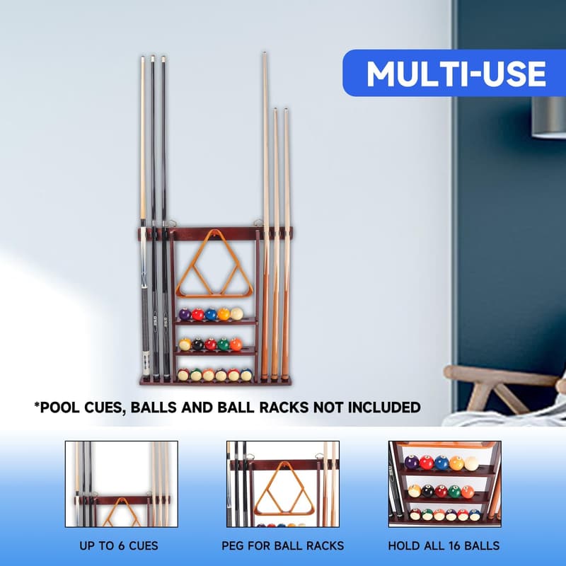Wall Mount Rack with Score Counter for Cue Sticks and Balls