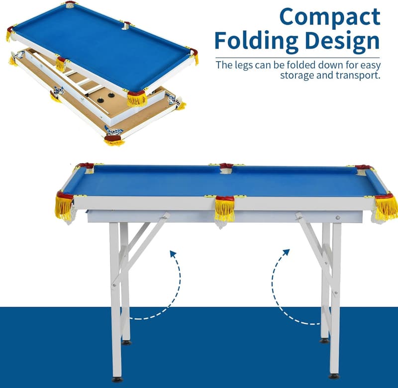 Portable 47-Inch Billiards Table with Cues and Accessories