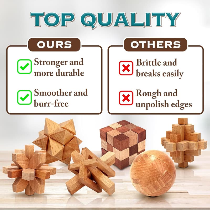 32-Pack Wooden & Metal Brain Teaser Puzzles - Fun Party Favors