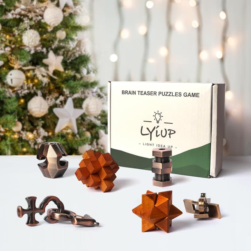Wooden and Metal Brain Teaser Puzzles Set for Kids and Adults