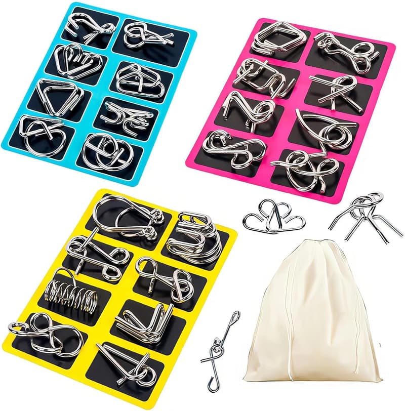 Brain Teaser Metal Wire Puzzle Set of 24 with Pouch