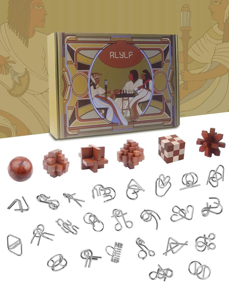 30pcs Wooden & Metal Brain Teaser Puzzles for Family Fun