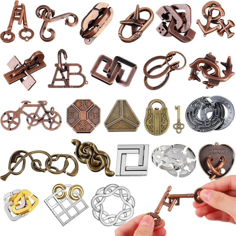 Metal Brain Teaser Puzzles Set for Adults - 24 Assorted Challenges