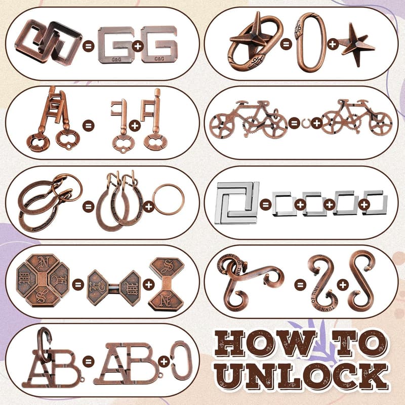 Metal Brain Teaser Puzzles Set for Adults - 24 Assorted Challenges