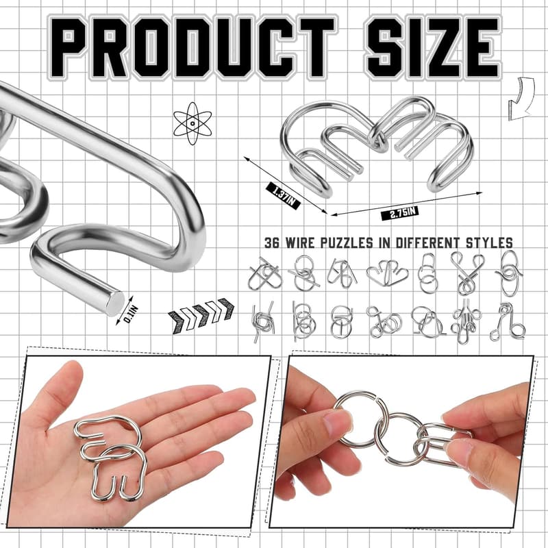 Metal Brain Teaser Puzzle Set for Adults - 36 Steel IQ Games