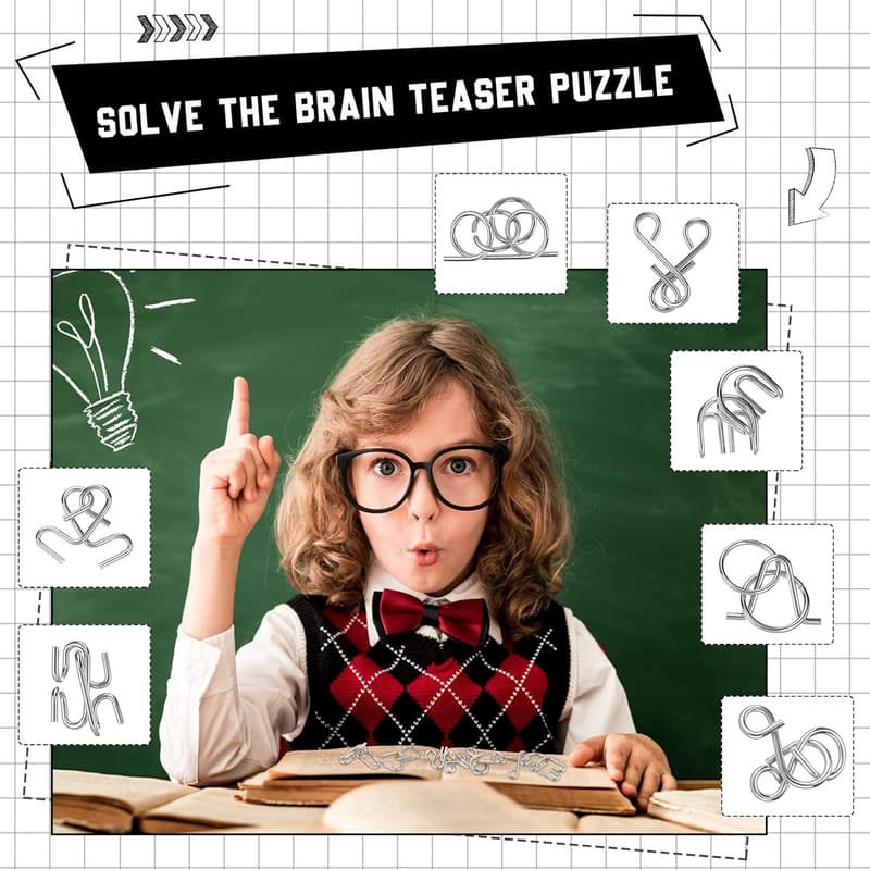 Metal Brain Teaser Puzzle Set for Adults - 36 Steel IQ Games