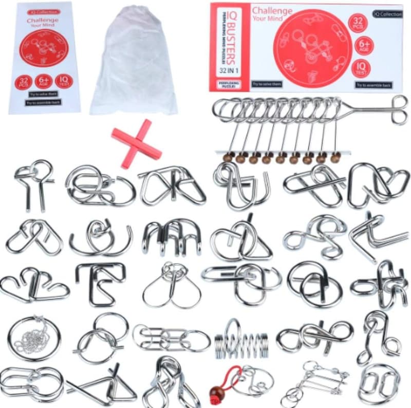 Metal Wire IQ Puzzles - 32 Brain Teasers for Adults & Kids