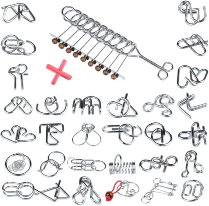 Metal Wire IQ Puzzles - 32 Brain Teasers for Adults & Kids