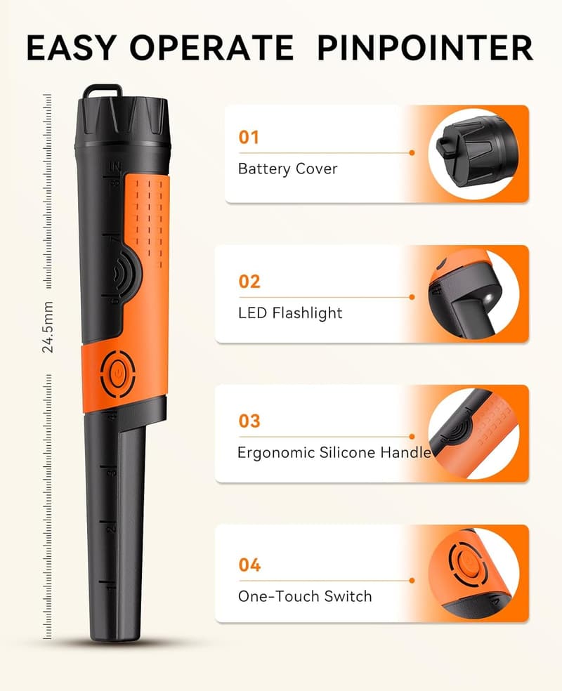 Waterproof Metal Detector Pinpointer for Adults & Kids – 360° Sensitivity