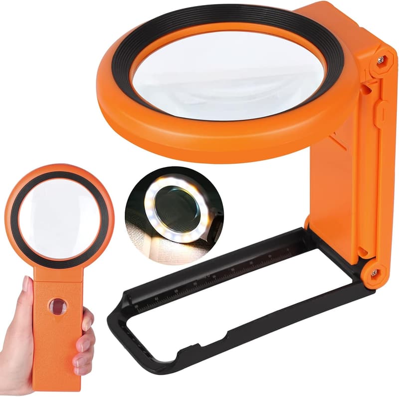 LED Magnifying Glass with Stand - Foldable 30X 40X Magnifier for Seniors