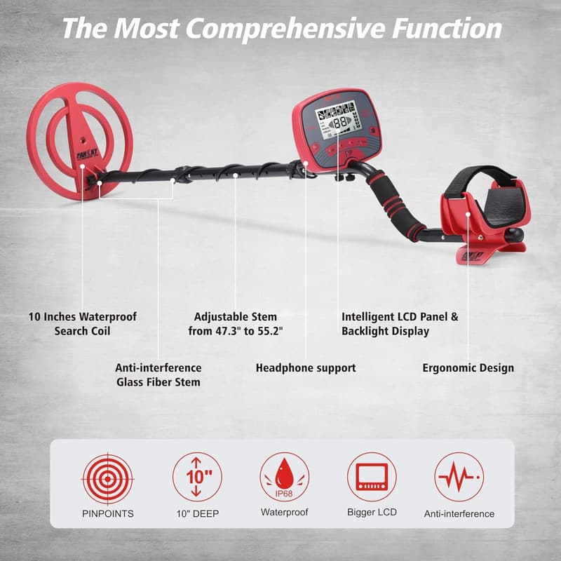 Waterproof Metal Detector for Adults with LCD Display, 5 Modes