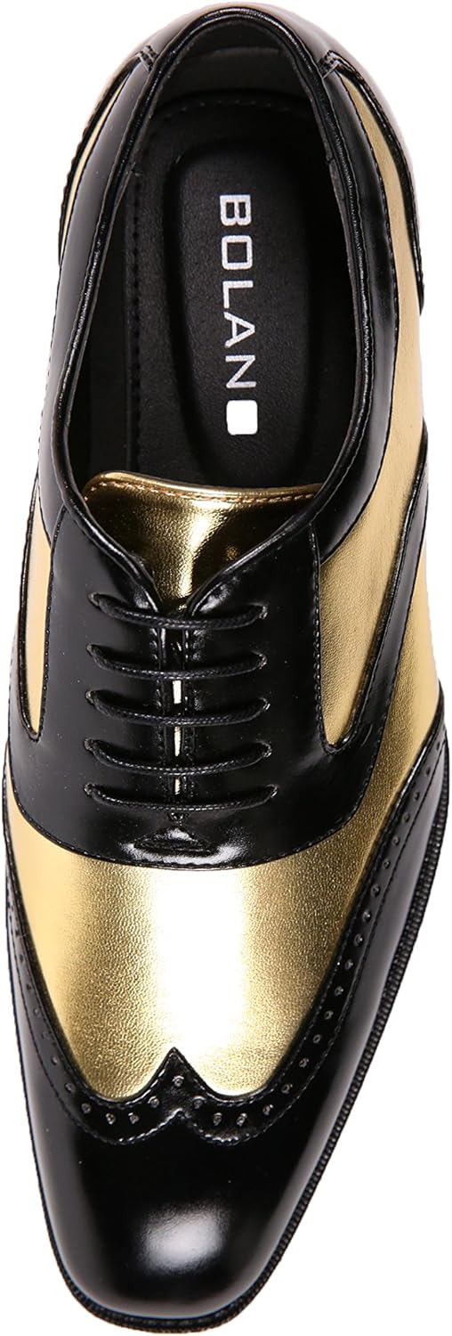 Men's Two-Tone Metallic Wingtip Oxford Dress Shoes