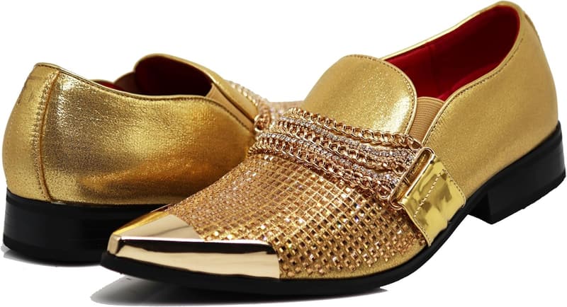 Men's Pointy Toe Suede Dress Loafers with Rhinestone Buckle