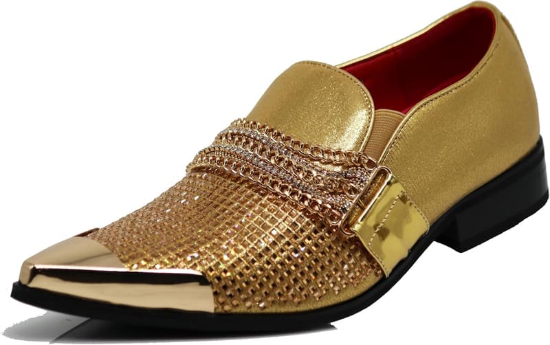 Men's Pointy Toe Suede Dress Loafers with Rhinestone Buckle