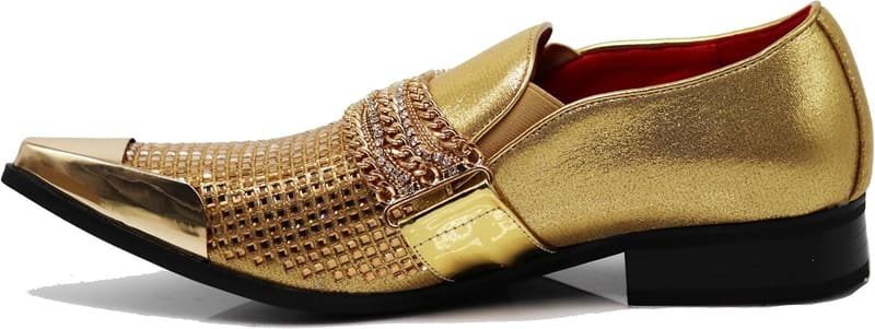 Men's Pointy Toe Suede Dress Loafers with Rhinestone Buckle