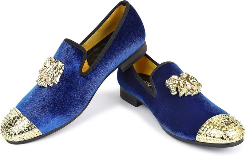 Metallic Velvet Loafers with Gold Buckle for Weddings