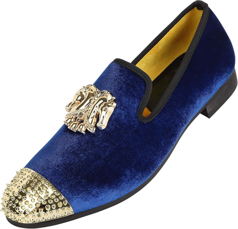 Metallic Velvet Loafers with Gold Buckle for Weddings