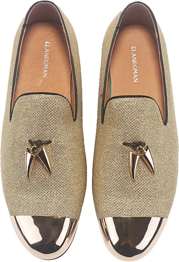 Men's Leather Loafers with Gold Tassel & Cap Toe for Weddings