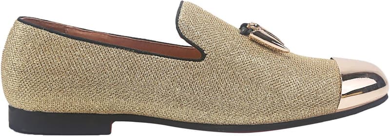 Men's Leather Loafers with Gold Tassel & Cap Toe for Weddings