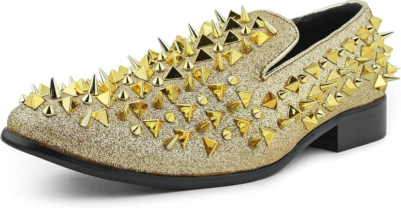 Men's Shiny Metallic Smoking Slippers with Spikes