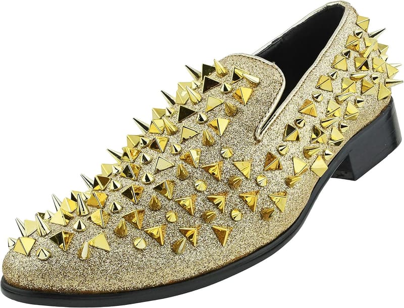 Men's Shiny Metallic Smoking Slippers with Spikes
