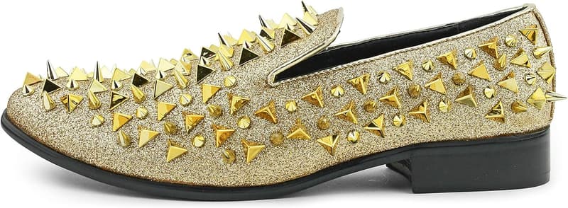 Men's Shiny Metallic Smoking Slippers with Spikes