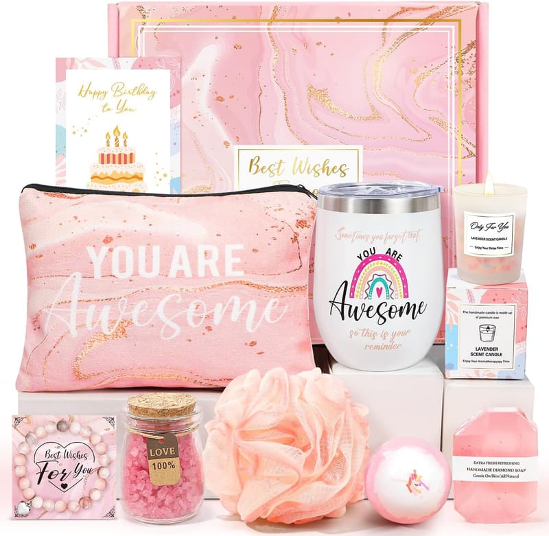 Birthday Spa Gift Basket Set for Women, Self-Care Essentials