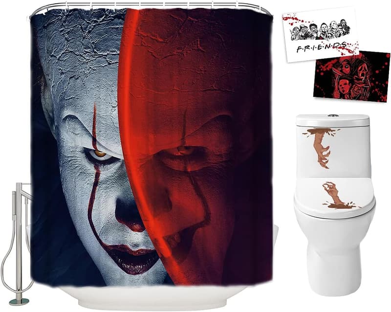 Halloween Pennywise Shower Curtain Set – Polyester Bathroom Décor 72x72