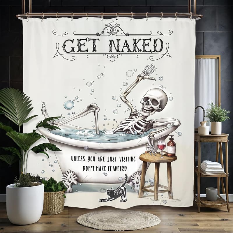 Vintage Skull Shower Curtain Set - Waterproof 60x71 Inches