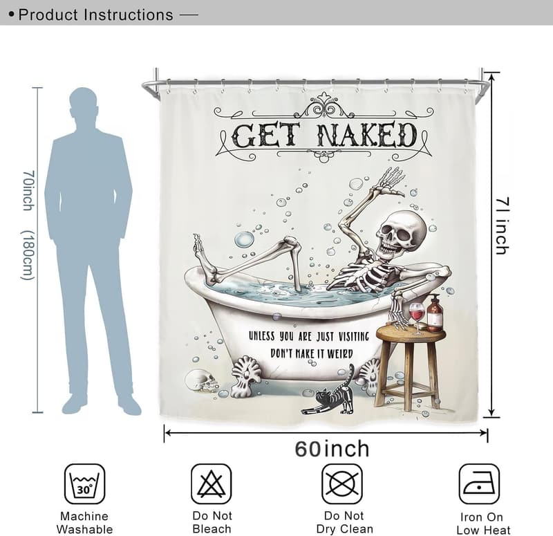 Vintage Skull Shower Curtain Set - Waterproof 60x71 Inches