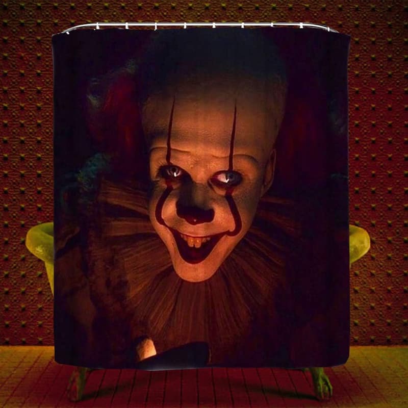 Halloween Pennywise Clown Shower Curtain Set with Hooks, 72x72