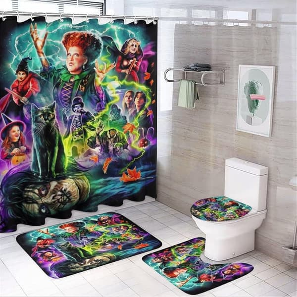Hocus Pocus Halloween Shower Curtain Set with 12 Hooks