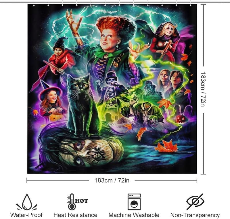 Hocus Pocus Halloween Shower Curtain Set with 12 Hooks