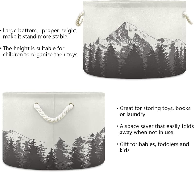 Mountain Forest Cotton Rope Storage Basket for Baby Laundry