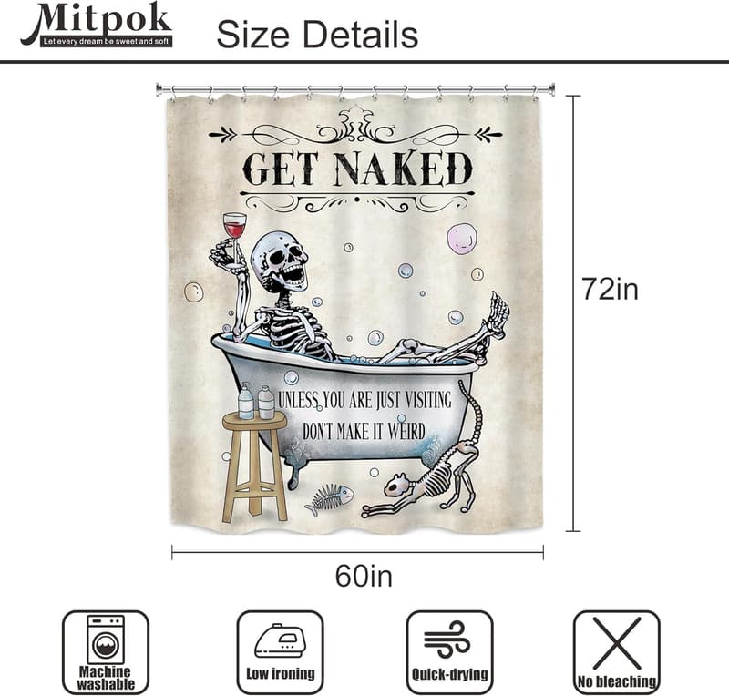 Gothic Skull Shower Curtain - Spooky Halloween Bathroom Decor