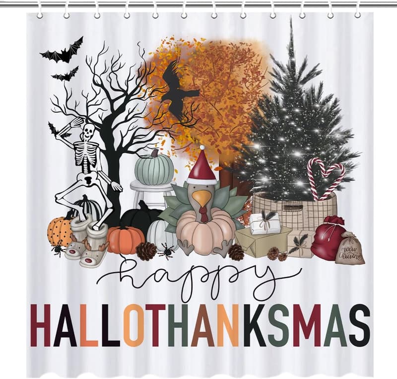 Halloween Waterproof Shower Curtain Set with 12 Hooks, 72x72 Inch