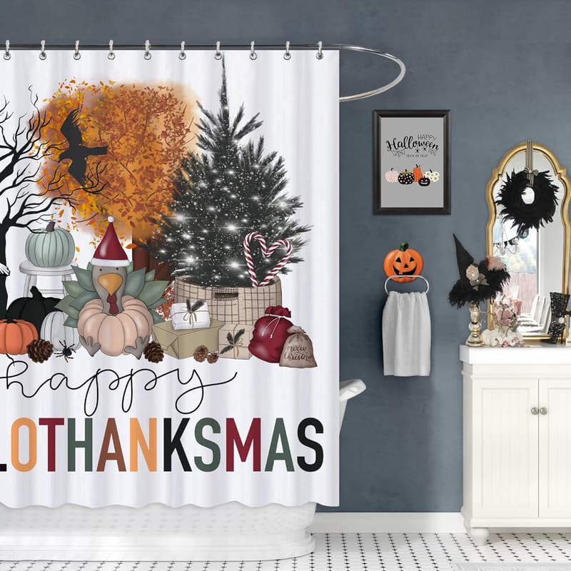 Halloween Waterproof Shower Curtain Set with 12 Hooks, 72x72 Inch