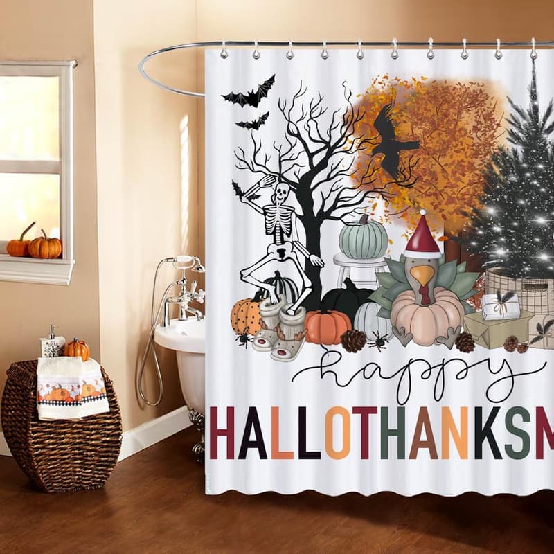 Halloween Waterproof Shower Curtain Set with 12 Hooks, 72x72 Inch