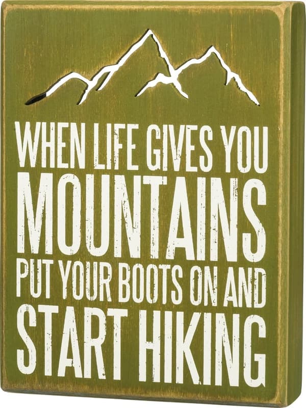 Start Hiking Distressed Green Box Sign, 6x8 Inches