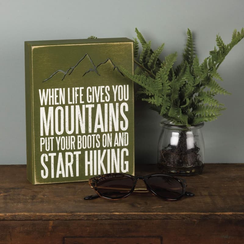 Start Hiking Distressed Green Box Sign, 6x8 Inches
