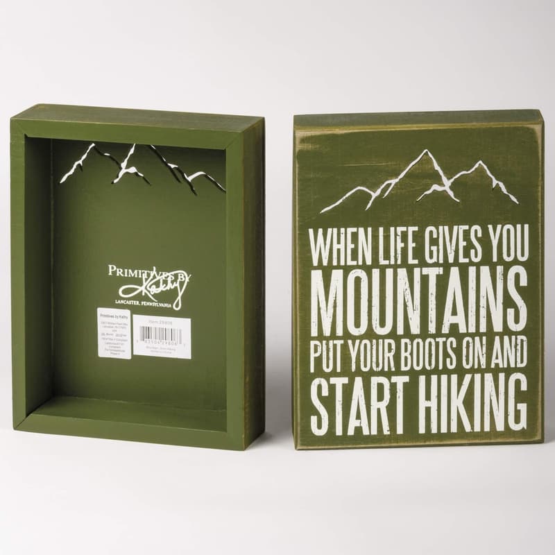 Start Hiking Distressed Green Box Sign, 6x8 Inches