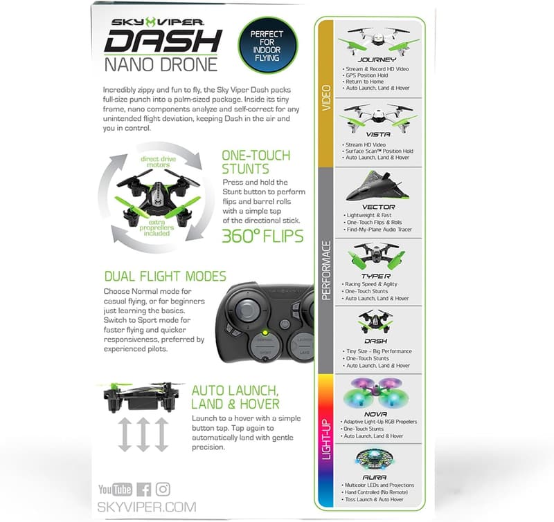 Sky Viper Dash Nano Drone - Compact Remote-Controlled Quadcopter