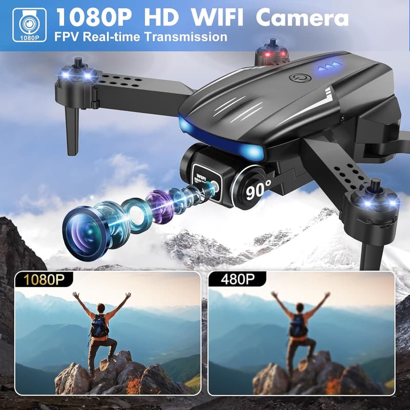 Foldable 1080P Mini Drone for Kids and Adults with 2 Batteries