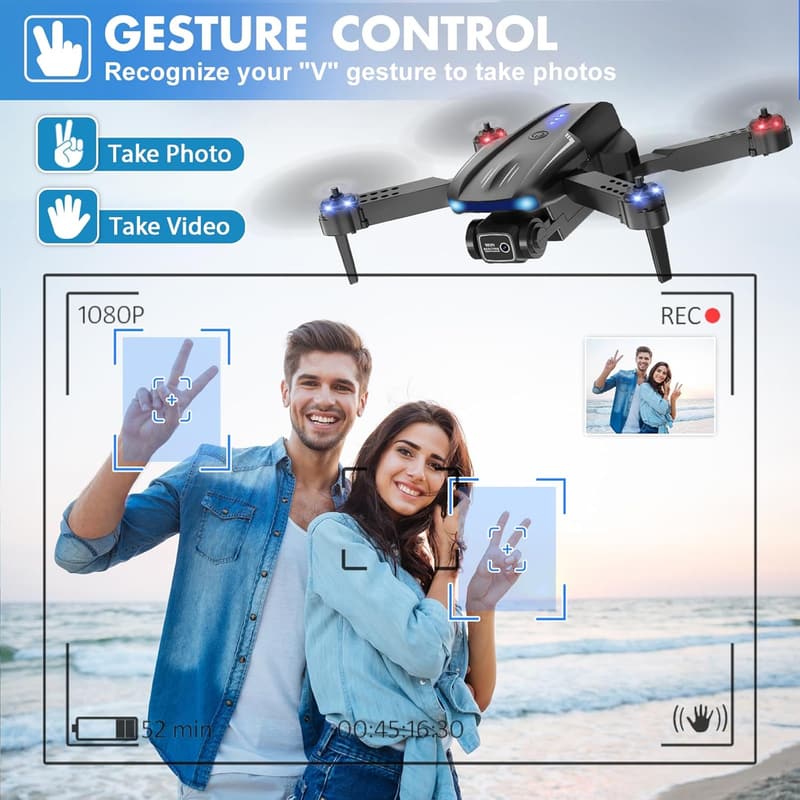Foldable 1080P Mini Drone for Kids and Adults with 2 Batteries