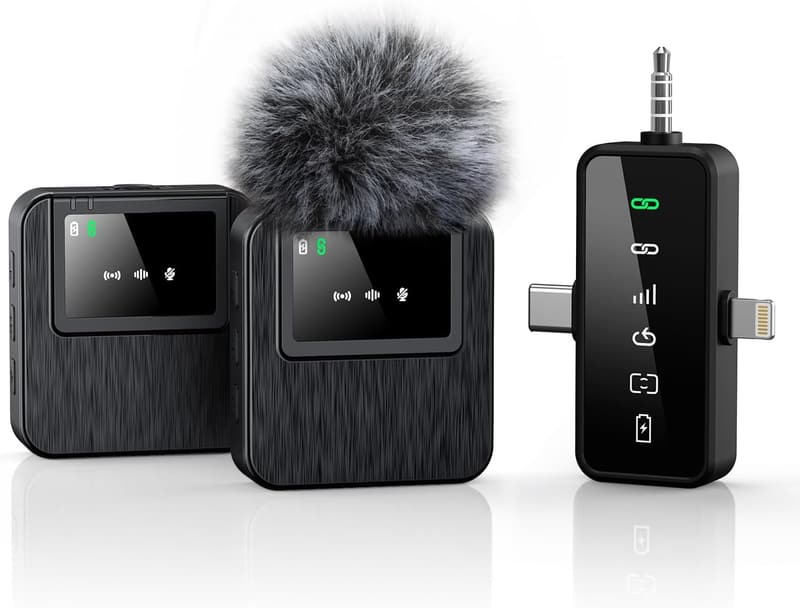Wireless Lavalier Microphone for iPhone & Android – 328ft Range, 20H Battery