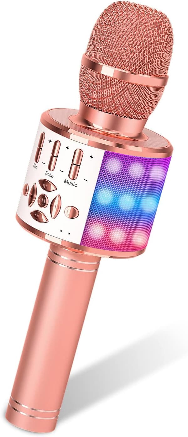 Wireless Karaoke Microphone with LED Lights for Adults & Kids