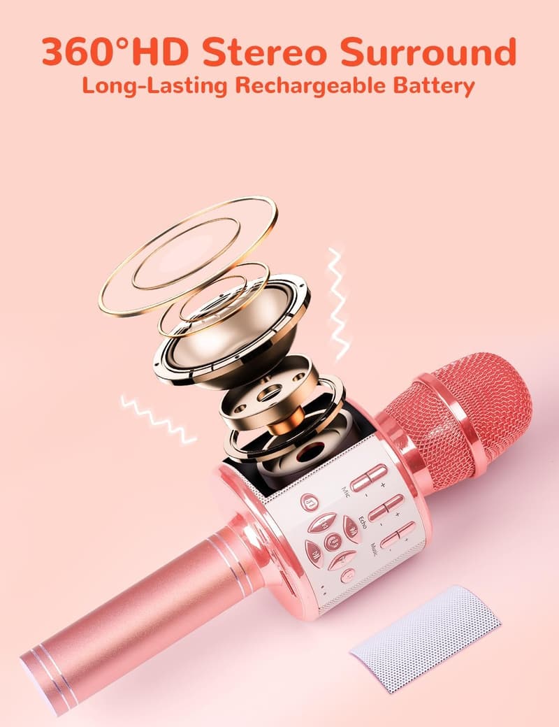Wireless Karaoke Microphone with LED Lights for Adults & Kids
