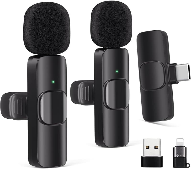 Wireless Lavalier Microphone with Noise Reduction (2 Pack)