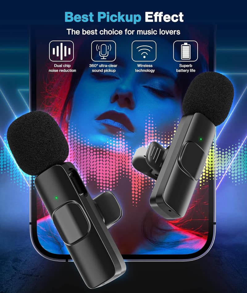 Wireless Lavalier Microphone with Noise Reduction (2 Pack)